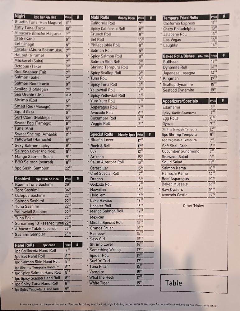 Minato Japanese & Korean Restaurant Menu